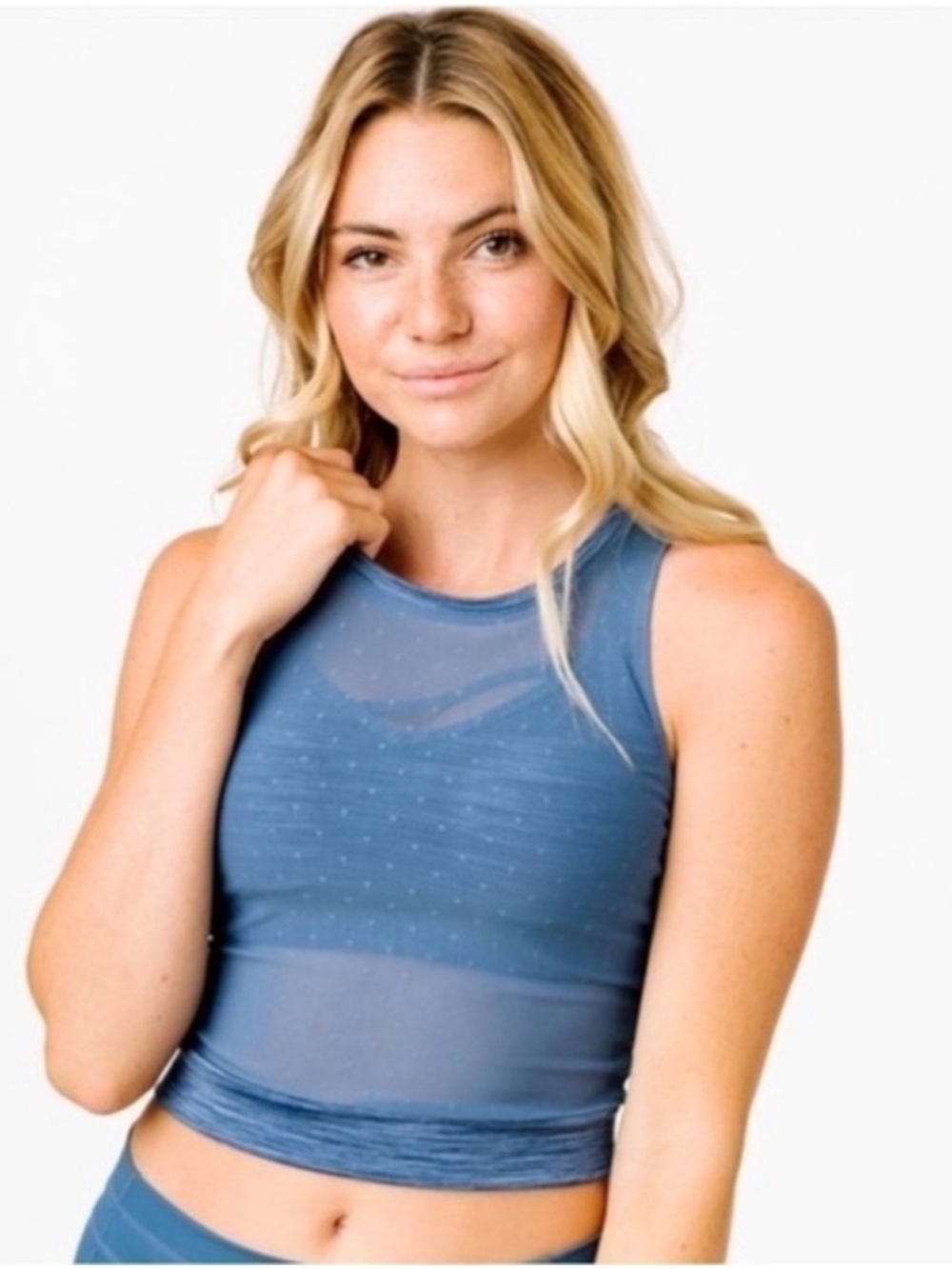 Zyia Active Calm Blue Mesh Dot Crop Tank Top NWT Large